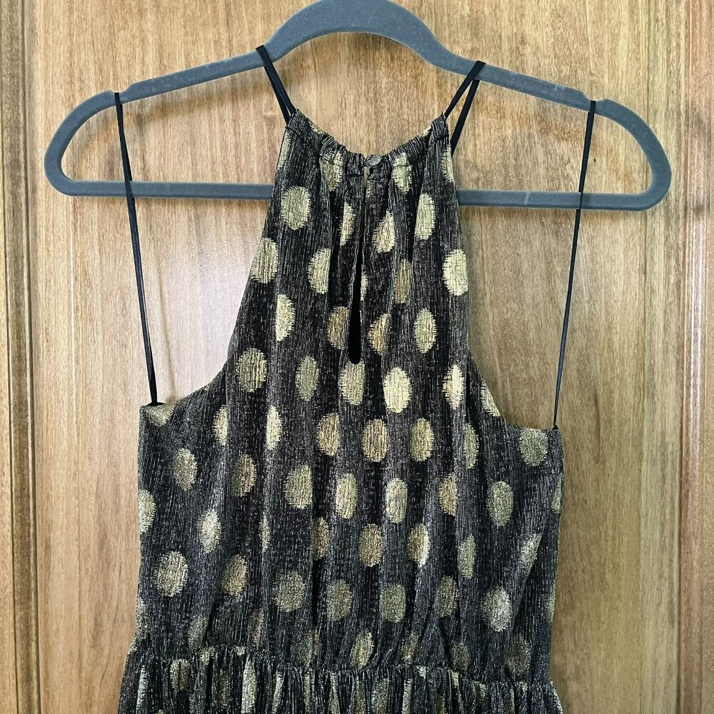 Anthropologie | Sunday in Brooklyn Black & Gold Polka-Dot Shimmer Midi Dress | S - Picture 10 of 10